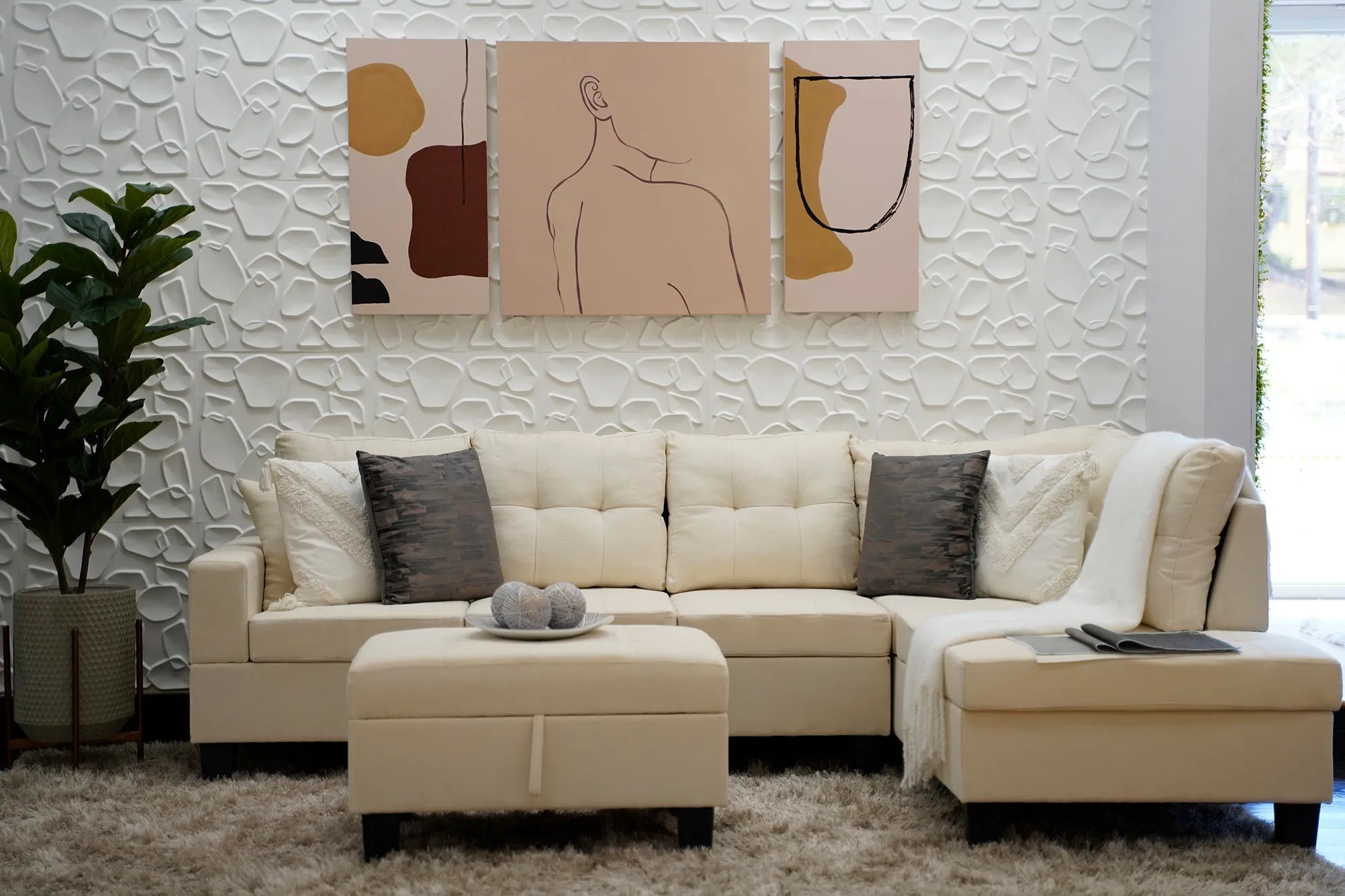 32"x64" Cream Canvas 3 Set