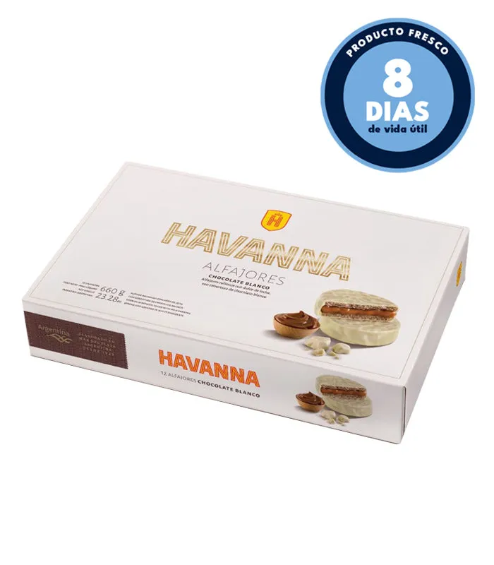 Alfajor Havanna Chocolate Blanco, White Chocolate with Dulce de Leche 12 units 612 g / 1.34 lb