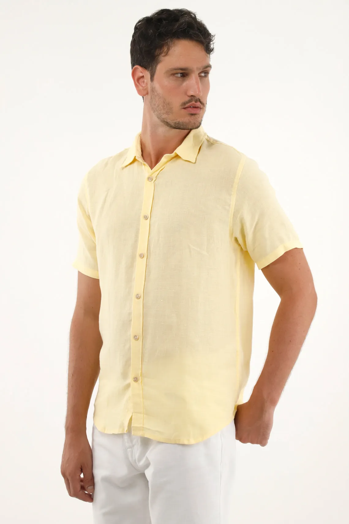 Camisa amarilla en 100% lino para hombre