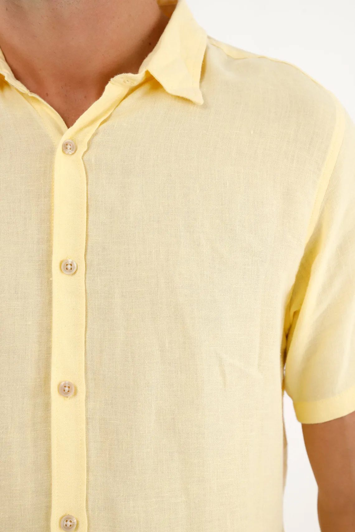 Camisa amarilla en 100% lino para hombre