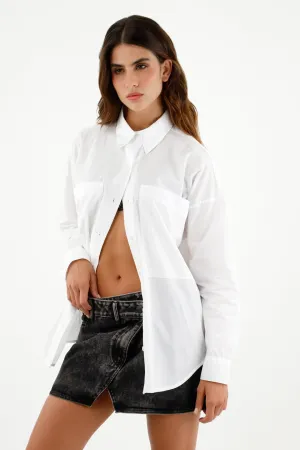 Camisa blanca con bolsillos para mujer