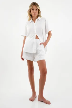 Camisa blanca manga corta para mujer