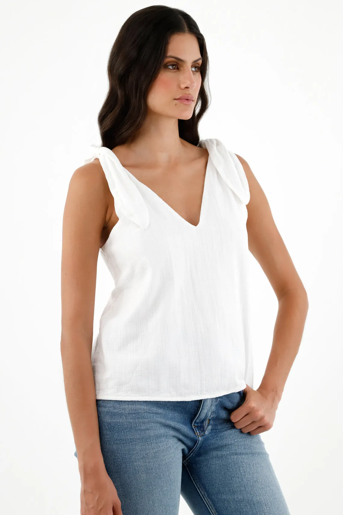 Camisa blanca manga sisa para mujer