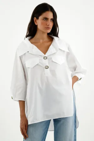 Camisa con abertura en costados blanca para mujer