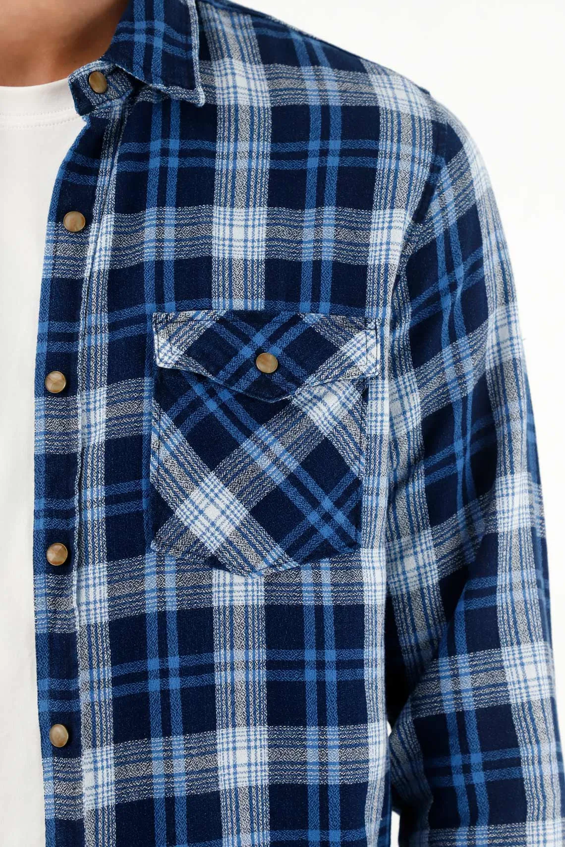 Camisa de diseño a cuadros azul para hombre