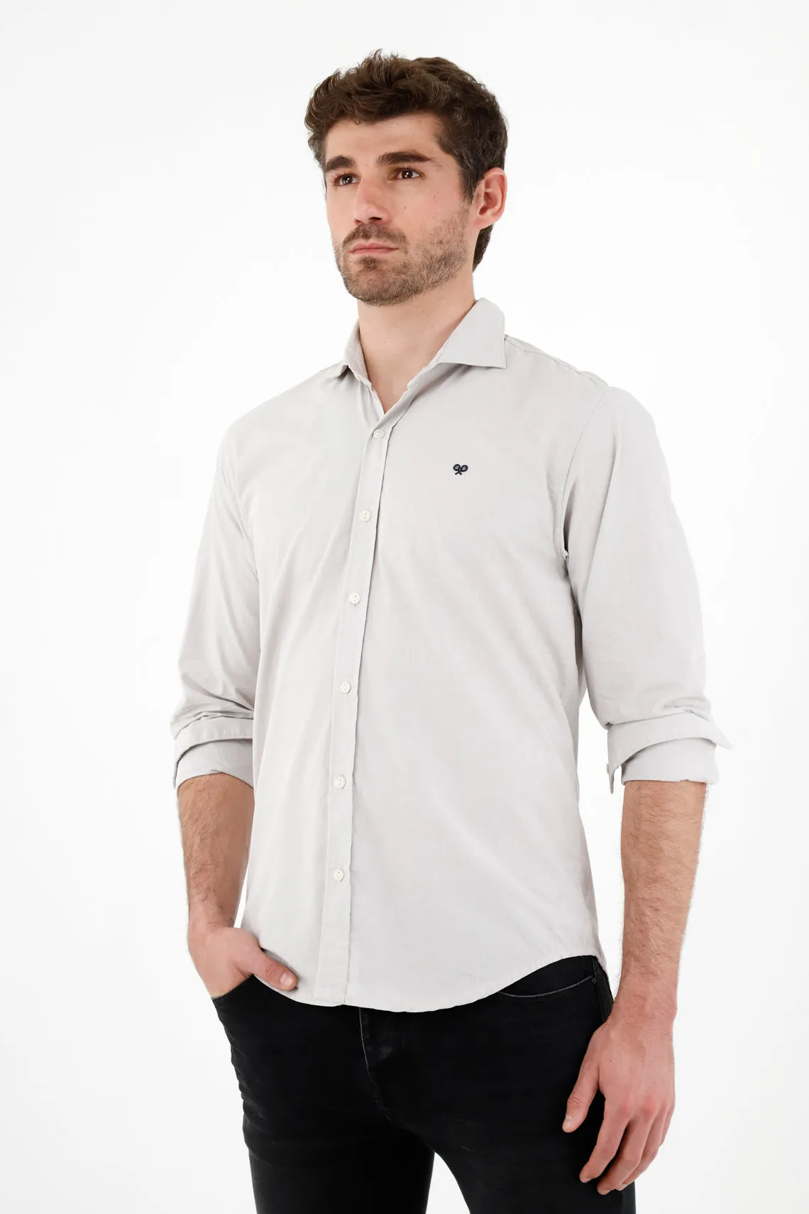 Camisa de tela preteñida gris para hombre