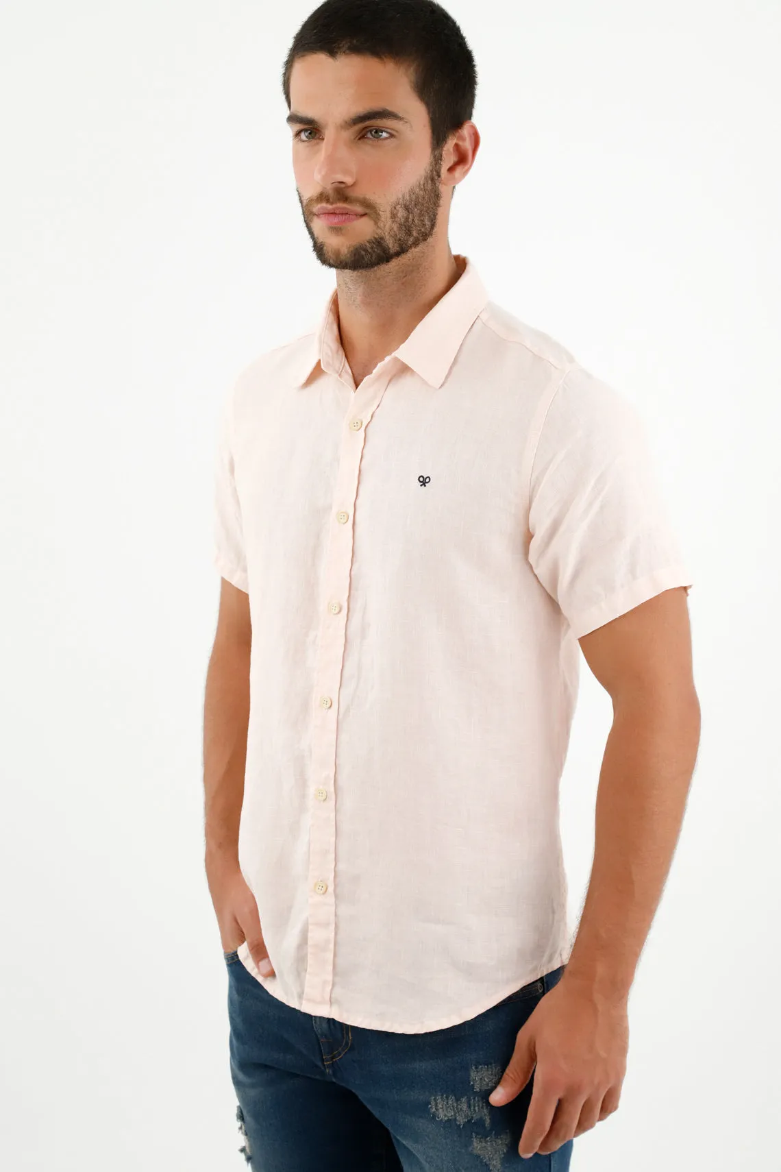 Camisa en lino rosada para hombre