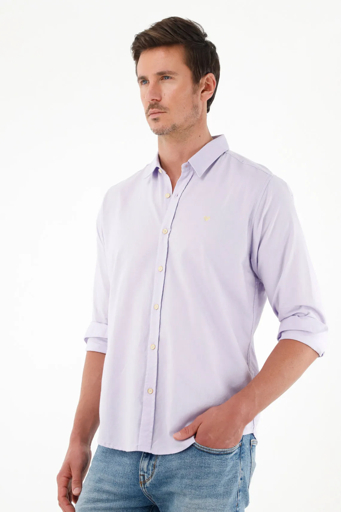 Camisa manga larga morada para hombre