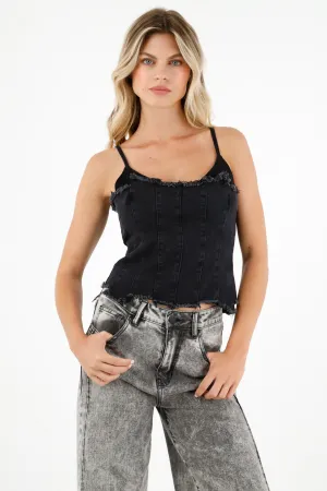 Camisa tipo chaleco en denim negro para mujer