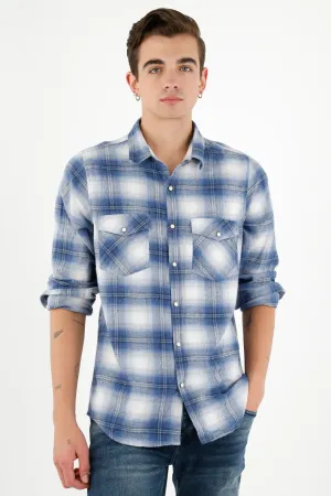 Camisa tipo leñadora azul para hombre