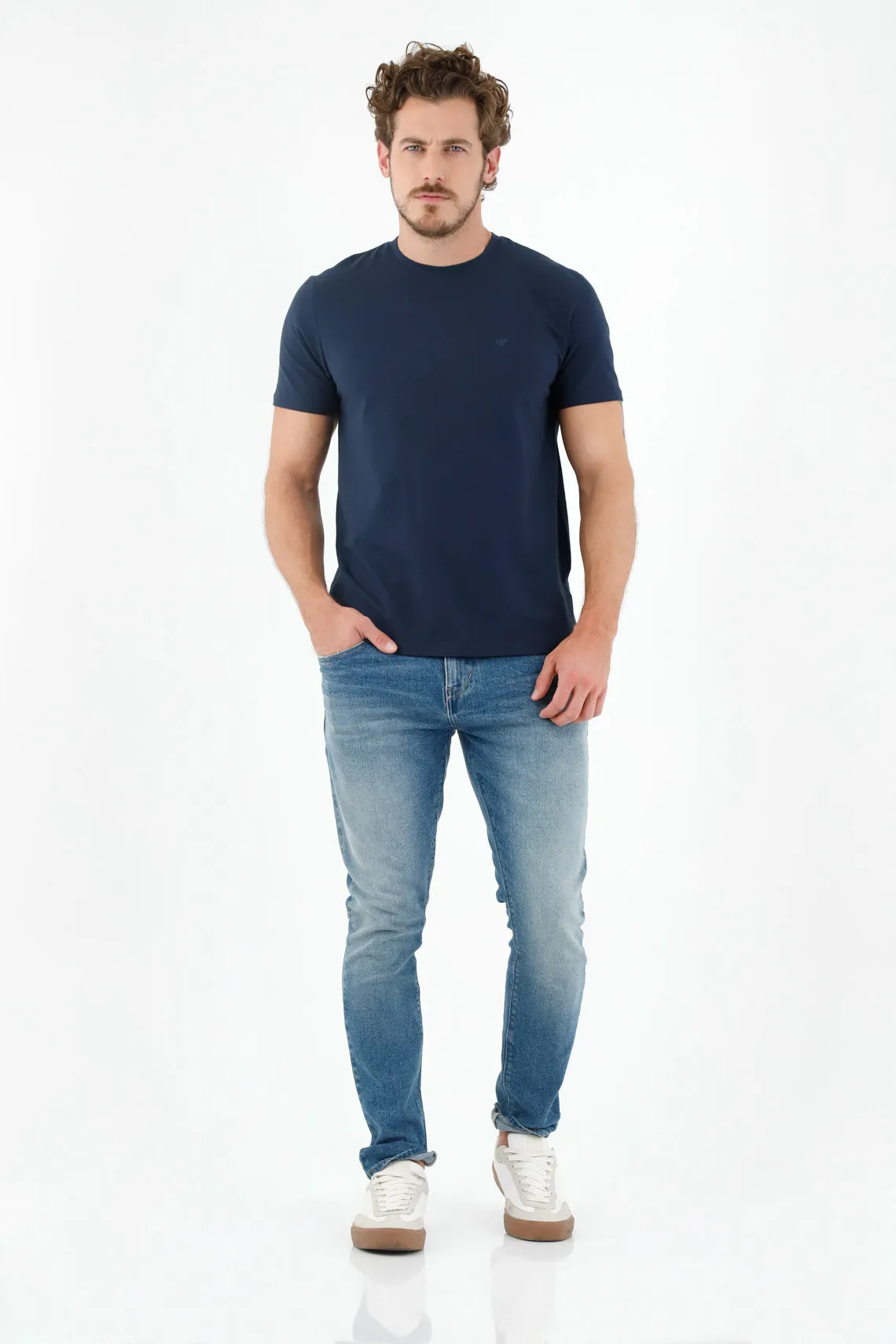 Camiseta azul cuello redondo para hombre