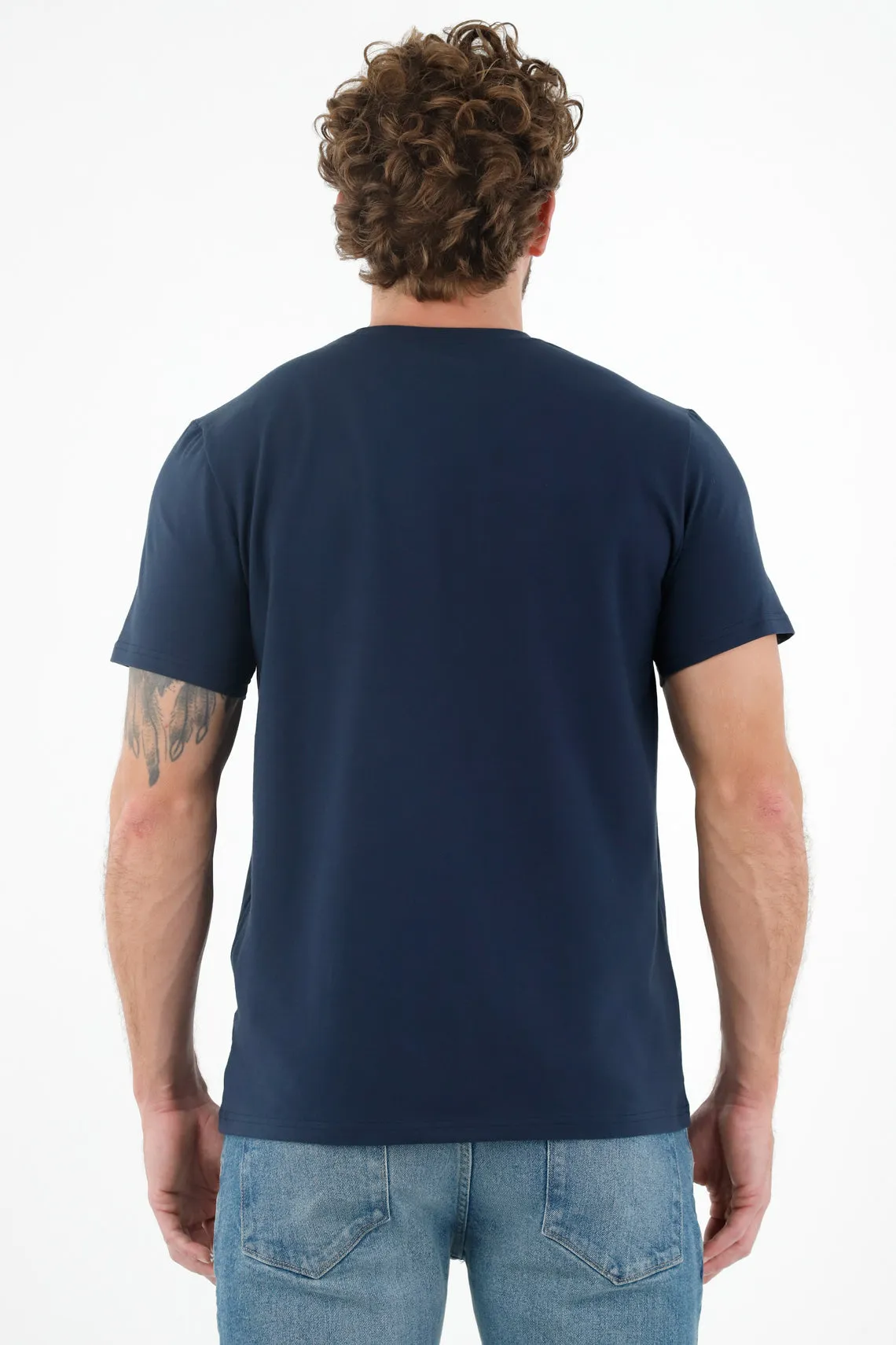 Camiseta azul cuello redondo para hombre