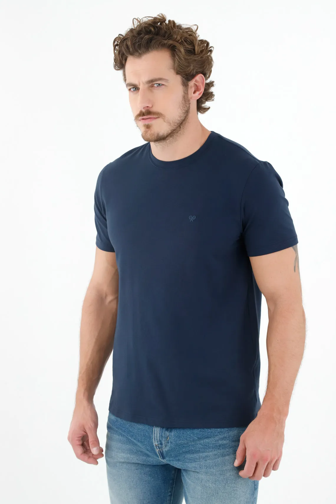 Camiseta azul cuello redondo para hombre