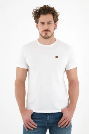 Camiseta blanca con mini bordado para hombre