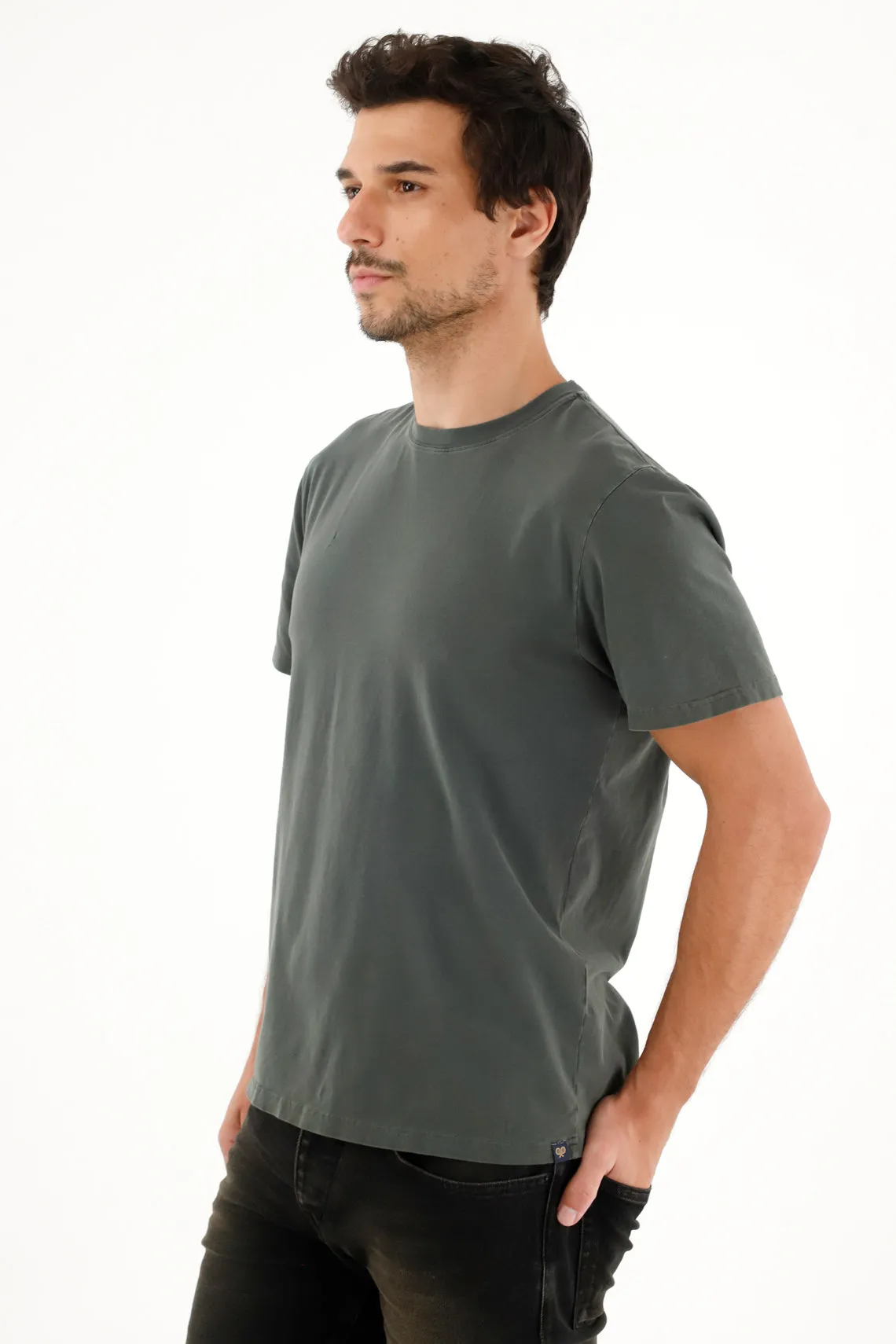 Camiseta básica manga corta verde para hombre