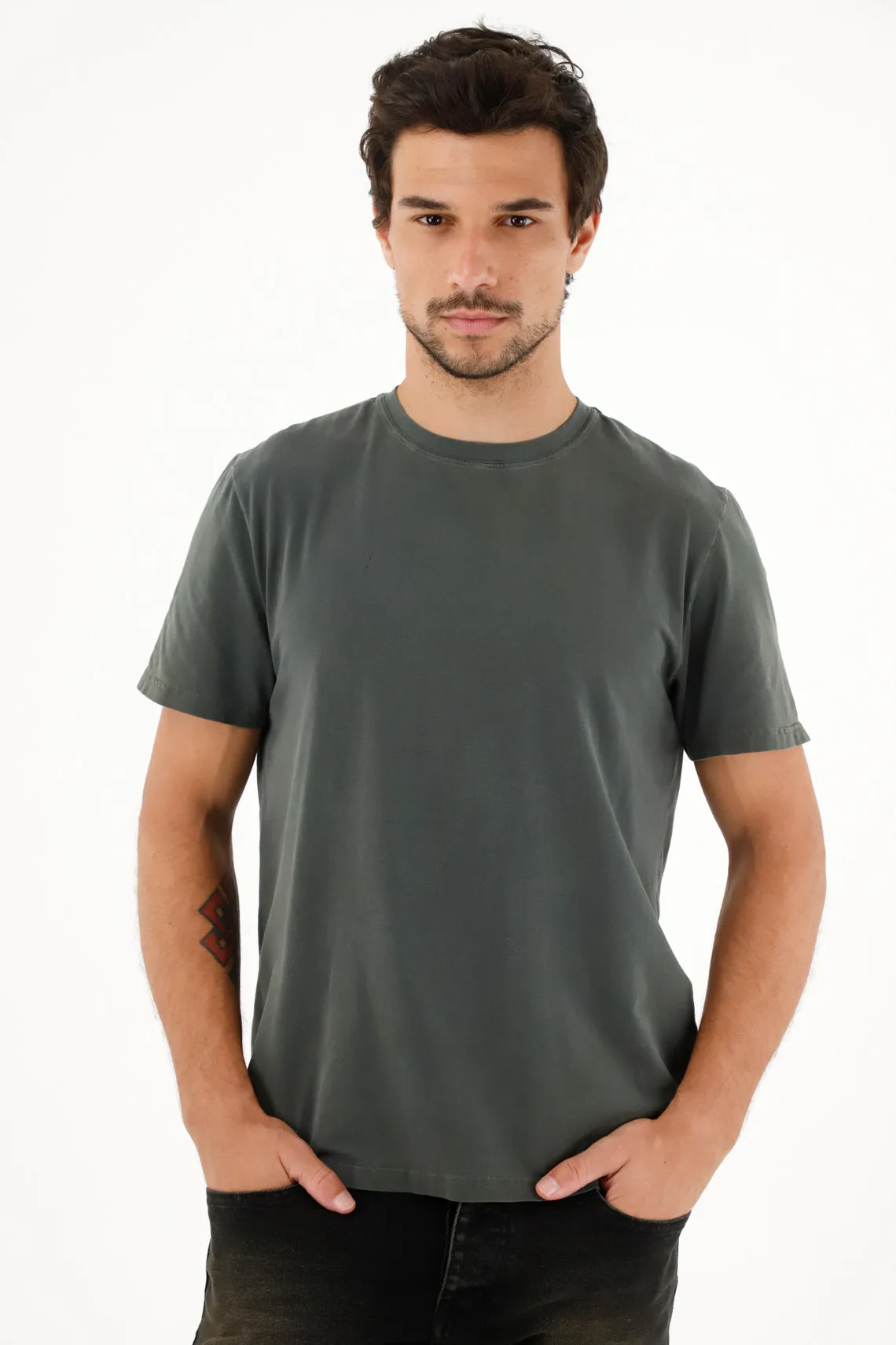 Camiseta básica manga corta verde para hombre