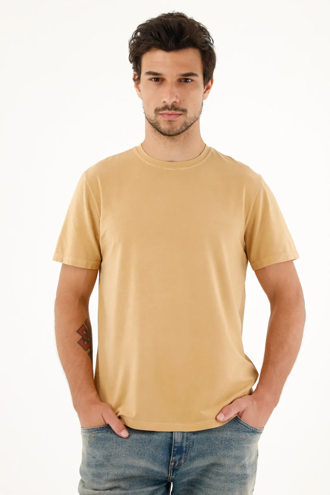 Camiseta cuello redondo café para hombre