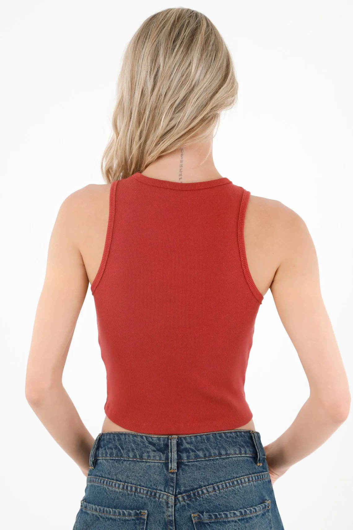 Camiseta en rib roja para mujer