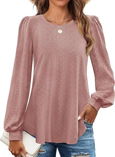 “Camiseta Feminina Solta e Casual com Mangas Longas em Formato de Lanterna