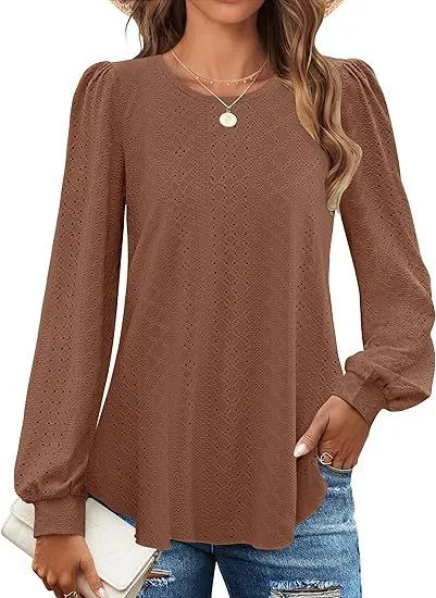 “Camiseta Feminina Solta e Casual com Mangas Longas em Formato de Lanterna