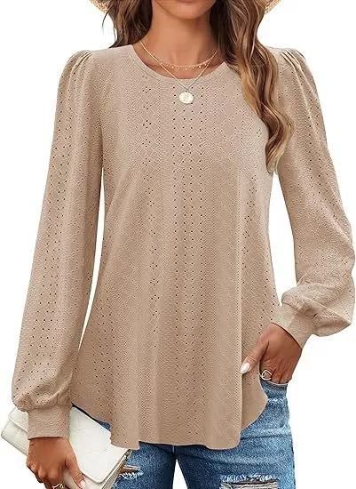 “Camiseta Feminina Solta e Casual com Mangas Longas em Formato de Lanterna