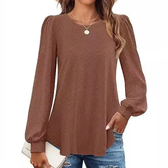 “Camiseta Feminina Solta e Casual com Mangas Longas em Formato de Lanterna