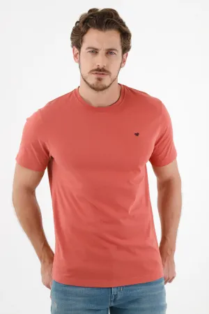 Camiseta naranja con raqueta azul para hombre