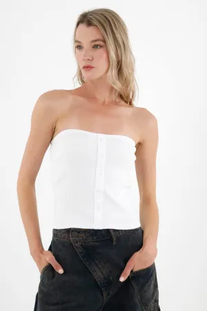 Camiseta strapless blanca para mujer