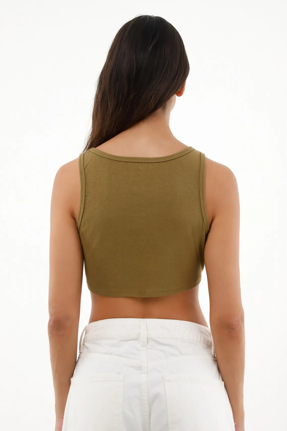 Camiseta verde cuello redondo tipo crop para mujer