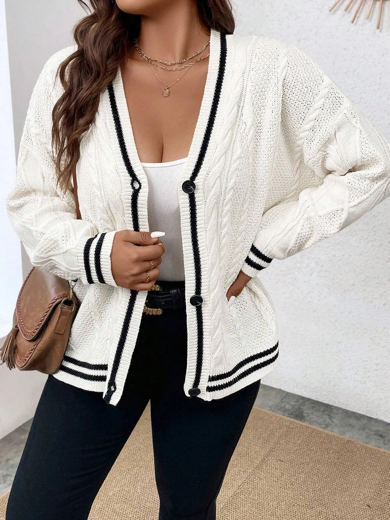 Cardigan Listrado Plus Size