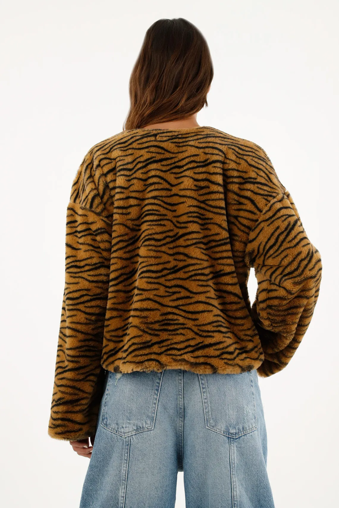 Chaqueta afelpada de animal print para mujer