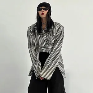 Hit Color Plaid Blazers For Women Notched Colllar Long Sleeves Patchwork Binding Loose Blazer Female Fashion