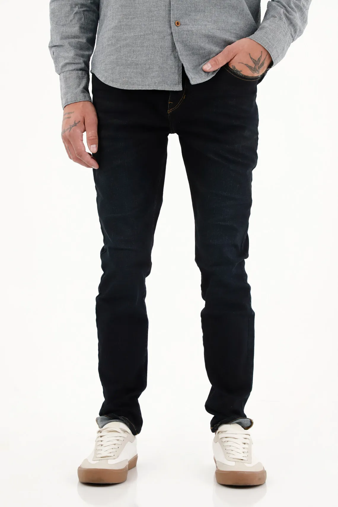 Jean azul Super Skinny tiro medio para hombre