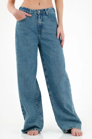 Jean Wide Leg con efecto craquelado para mujer