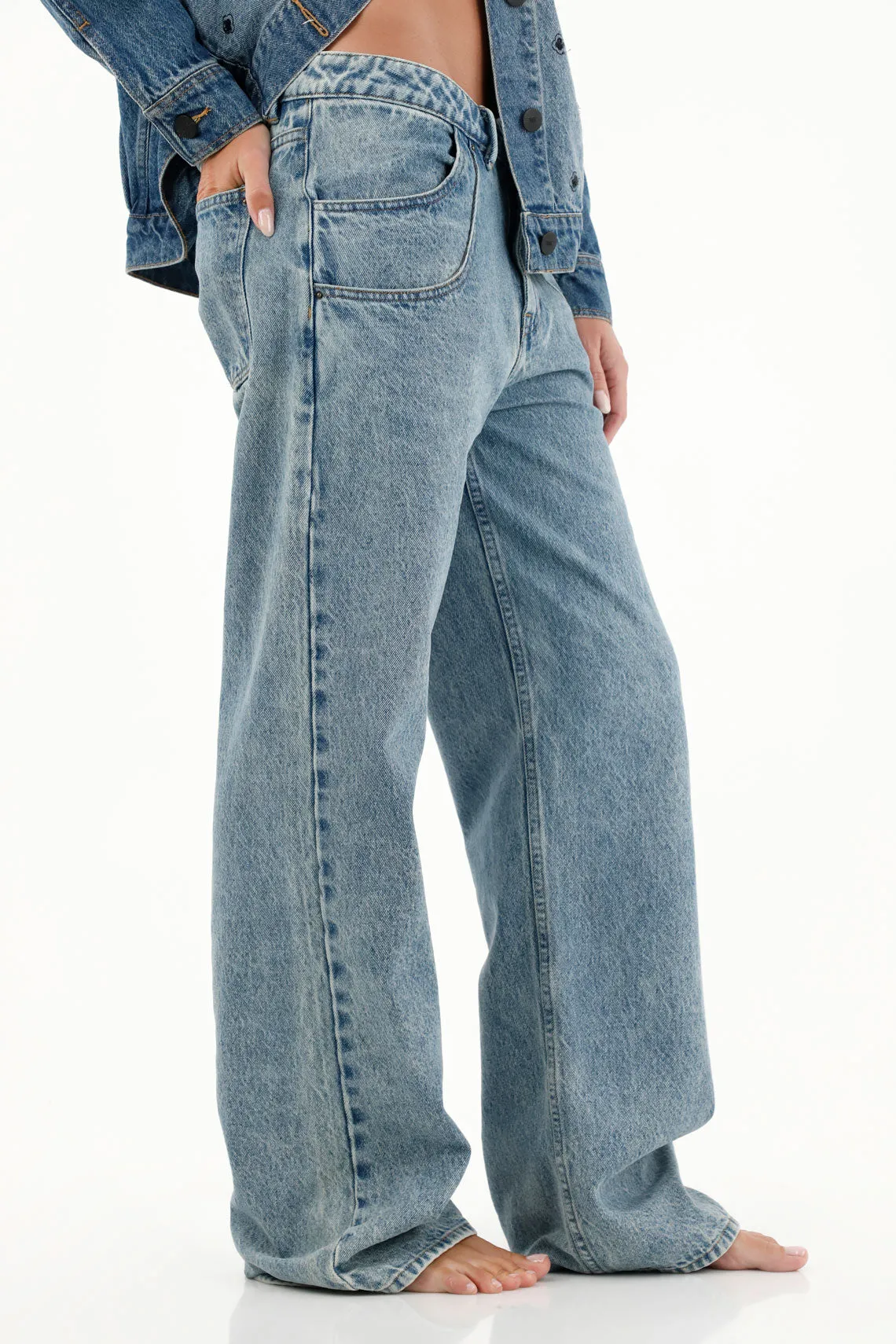 Jean Wide Leg tiro alto cinco bolsillos para mujer