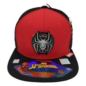 Kndit Caps Gorra Negra Con Roja Con Red Negra Placa Plateada Mate Logo Araña Telaraña Spider-Man