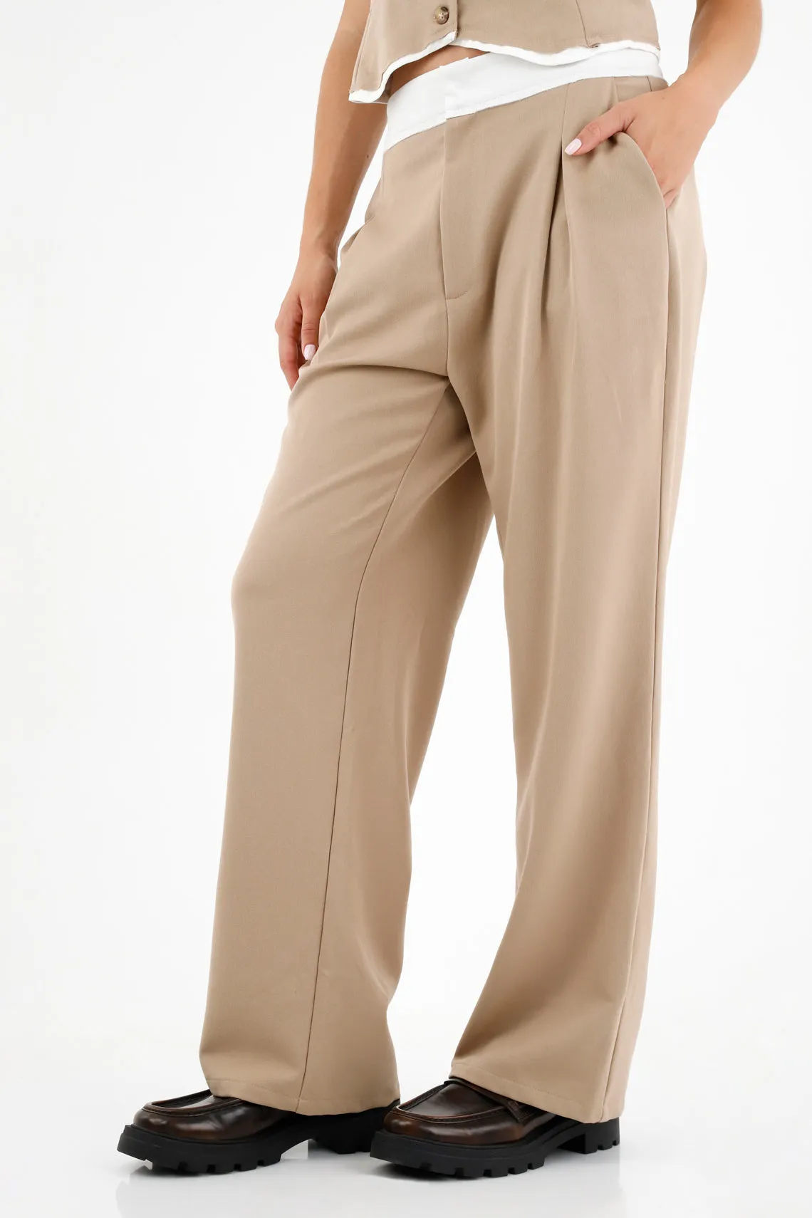 Pantalón clásico café para mujer