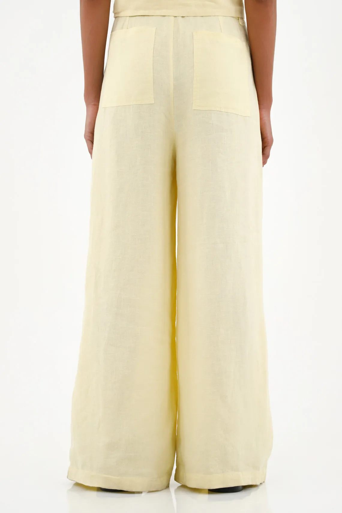 Pantalón en lino amarillo para mujer