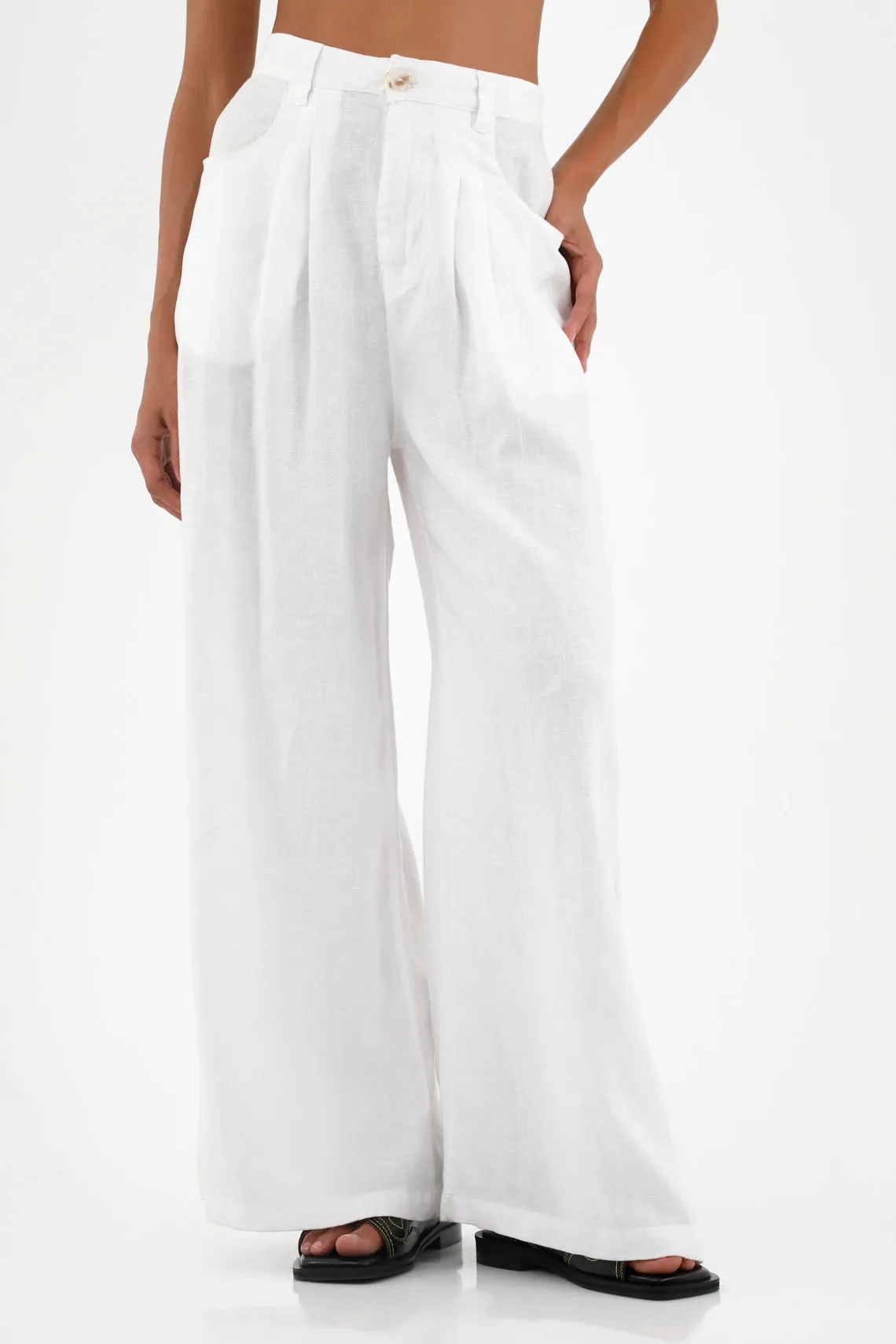 Pantalón en lino blanco para mujer