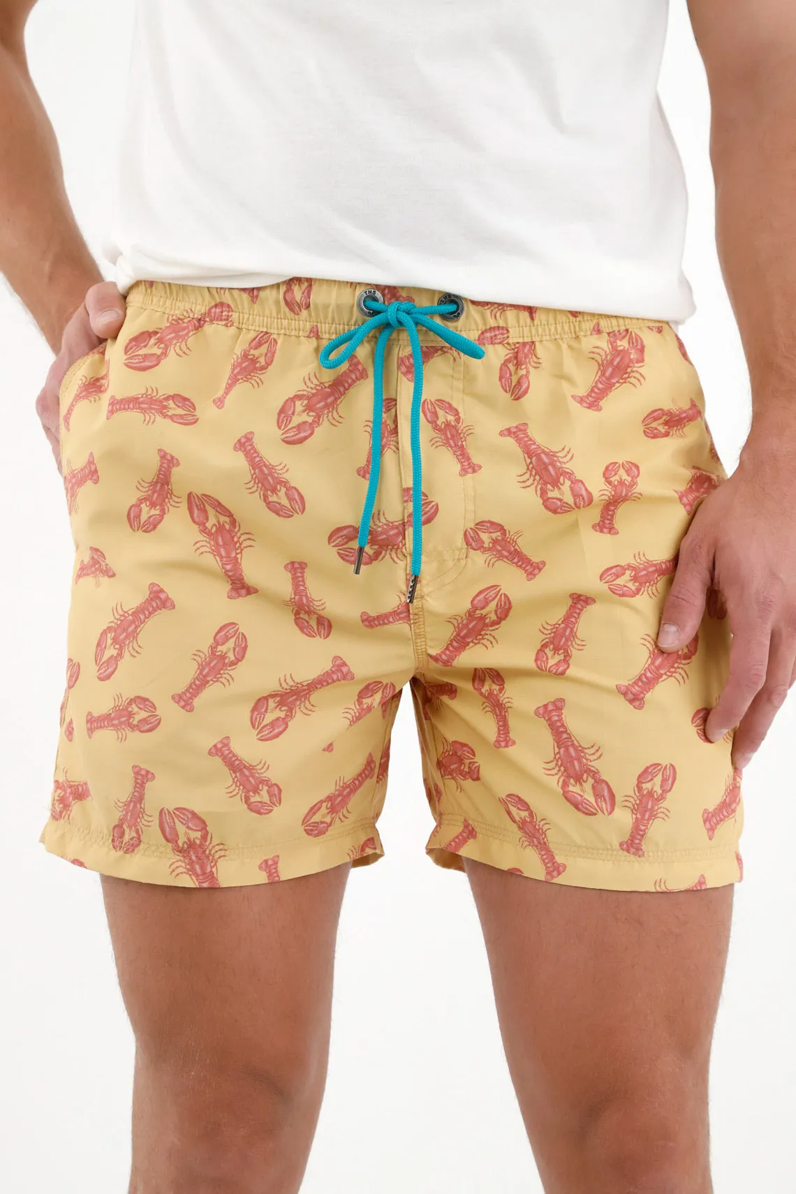 Pantaloneta de baño amarilla estampada para hombre