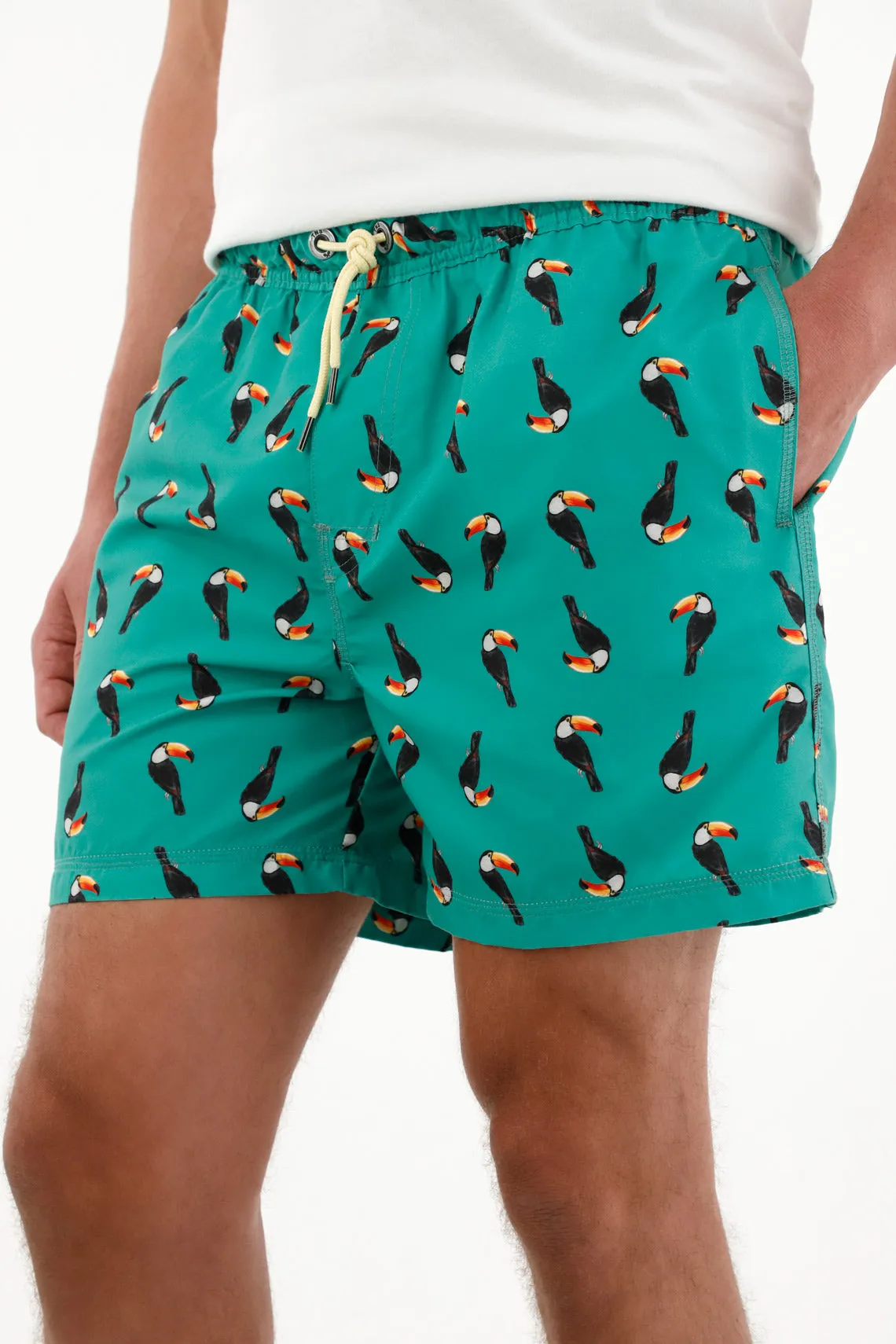 Pantaloneta de baño con estampado de tucanes para hombre