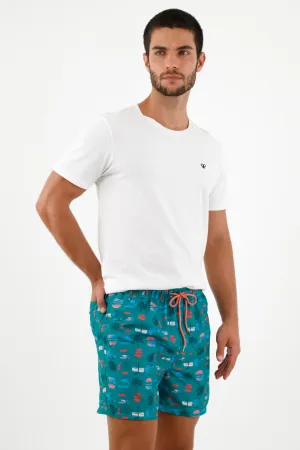 Pantaloneta de baño con estampado resort para hombre