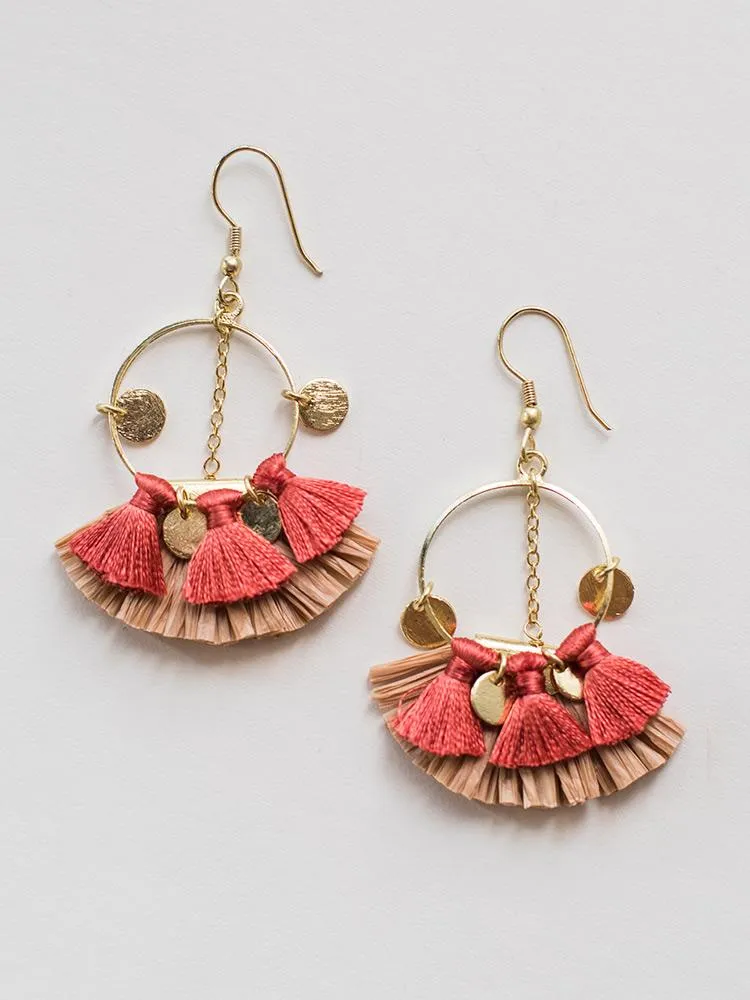 Raffia Charm Earrings - Pink