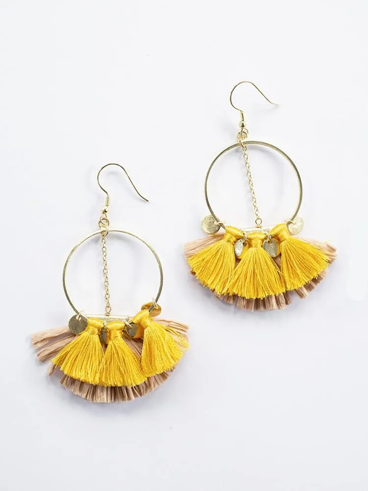 Raffia Charm Earrings - Yellow