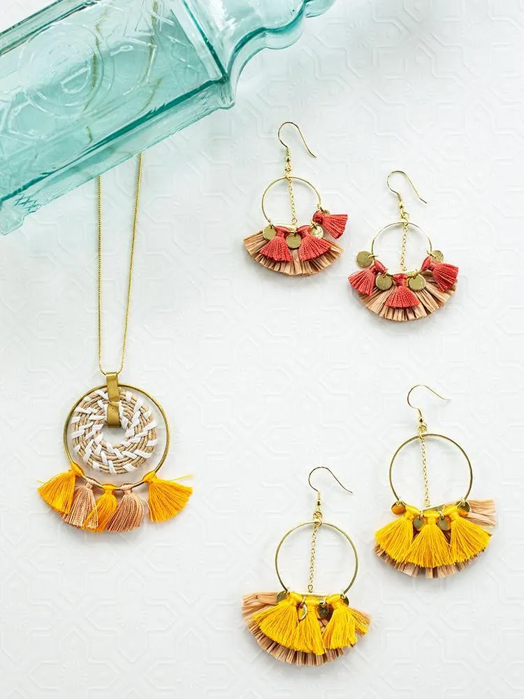 Raffia Charm Earrings - Yellow