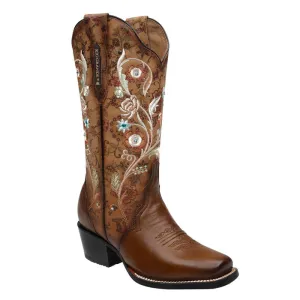 Rio Grande Women's Pacific - Embroidered Flowers Western Boots - Square Toe