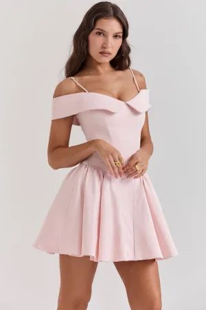 Vestido Curto Bailarina Off Shoulder Rosa Modelo Elida