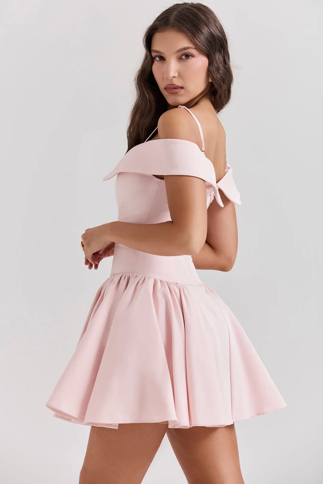 Vestido Curto Bailarina Off Shoulder Rosa Modelo Elida