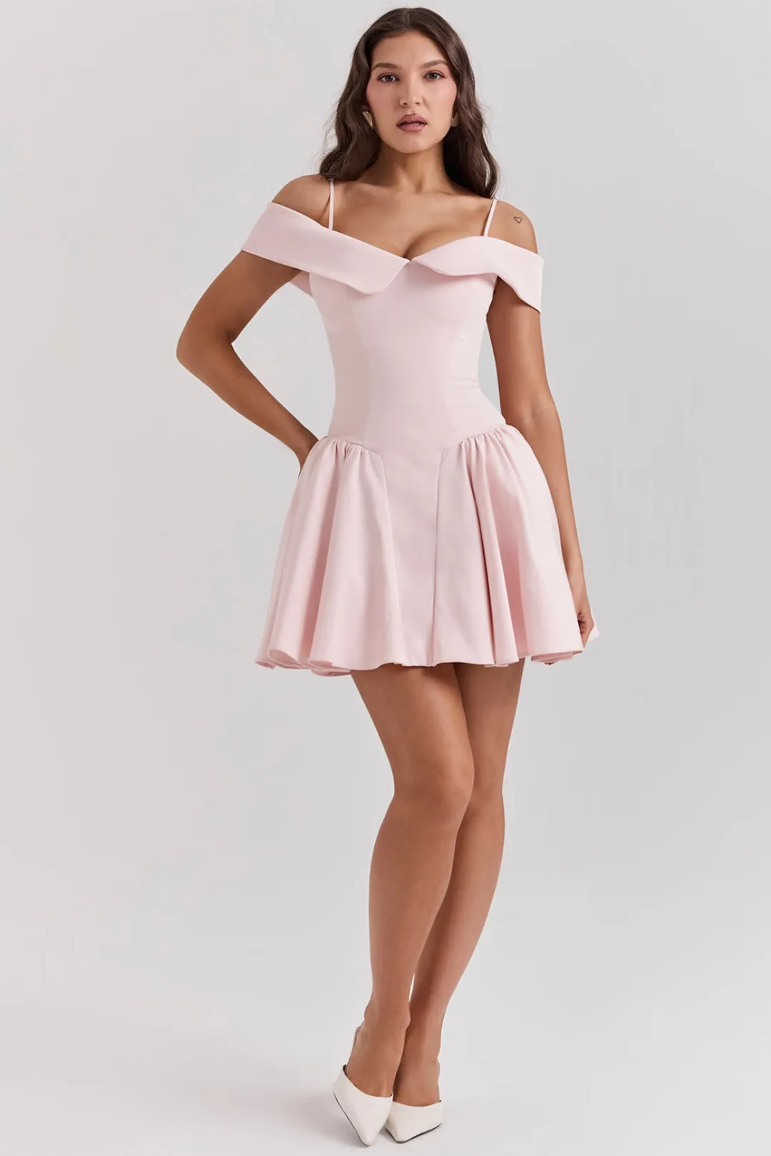 Vestido Curto Bailarina Off Shoulder Rosa Modelo Elida