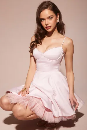 Vestido Curto Rosa Liso Modelador Com Forro em Tule Modelo Minimoiselle